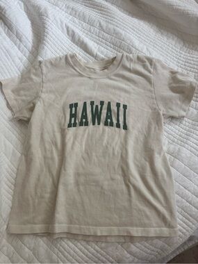 Brandy Melville Cream Crop Tee with Green Hawaii Print